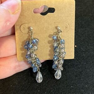 Silver tone blue beaded dangle earrings